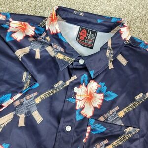 Oaf Nation Mens Large Navy AOP Floral Rifle Performance Button Up Short Sleeve